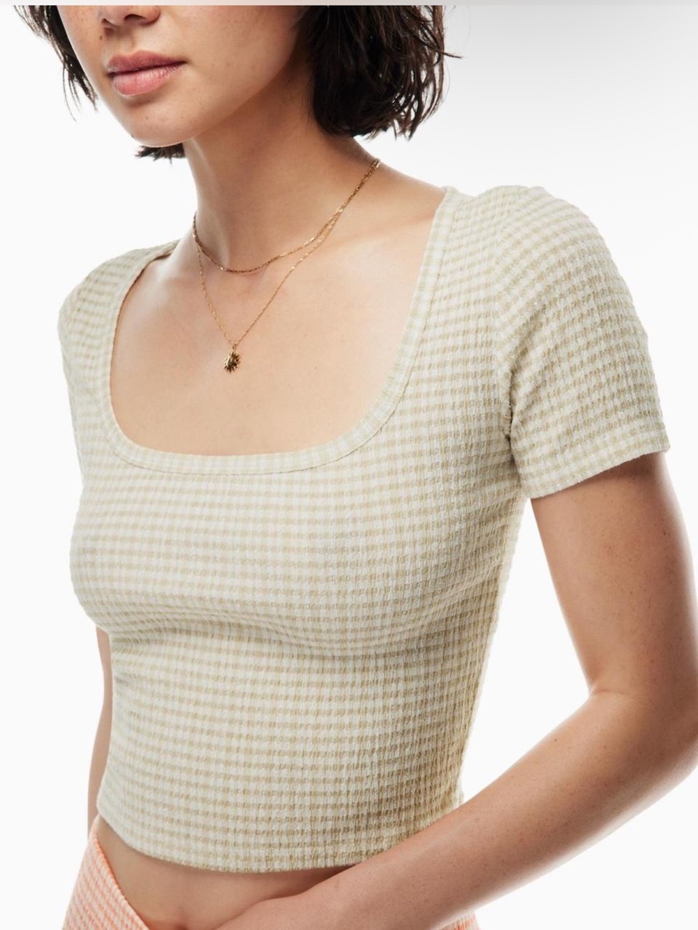 Plaid Wilfred (Aritzia) Ribbed Scoop-Neck Crop Top